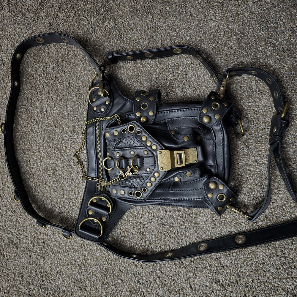 Black Leather Studded Women's Bag